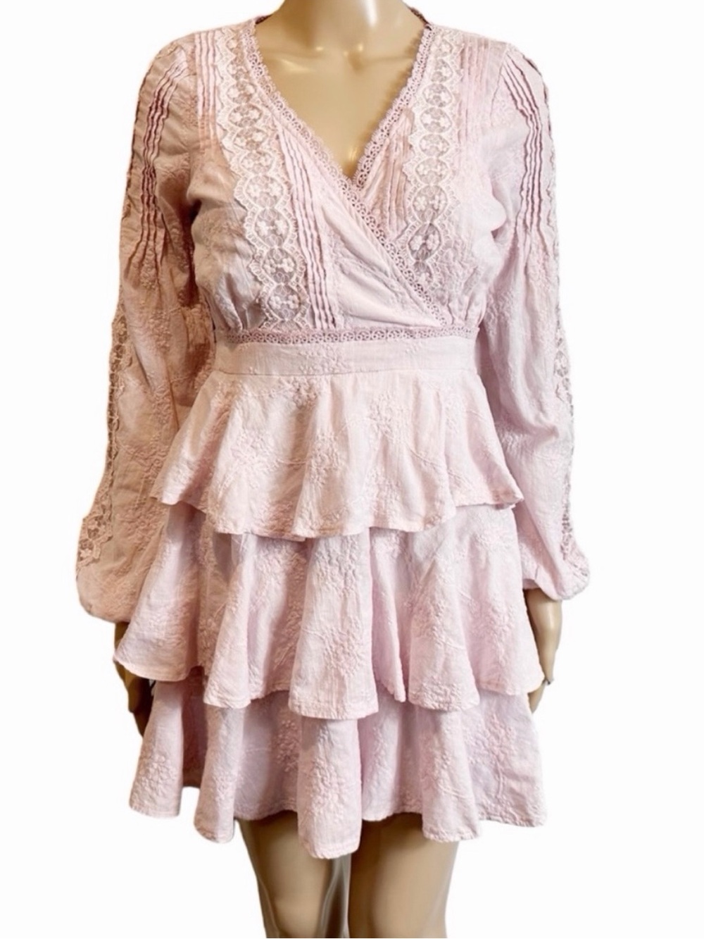 Lulus Be My Forever Love Light Pink Embroidered Coquette Tiered Mini Dress